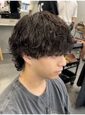 渋谷波巻きスパイラルパーマサーフカールメンズボブウルフカット