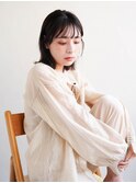 ミディアムヘア/斜めバング/グレージュカラー/新宿駅