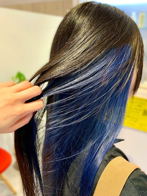 インナーカラー、ネイビーブルー,髪質改善カラー【草加】