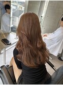 韓国ヘア顔周りレイヤーミルクティーベージュグレージュカラー