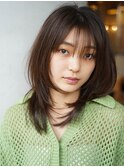 オリーブベージュ/ウェットヘア /レイヤーカット/平塚