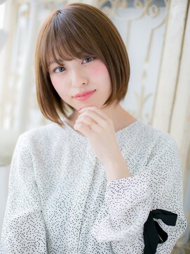 大波純一美容室パーティハン ツヤ髪ヘルシースタイル切りっぱなし小顔ミニボブa小山20代30代