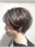 小顔丸みショート春カラー透明感グレージュ