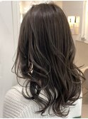 顔周りレイヤー×斜めバング/アッシュオリーブ/ダークアッシュ