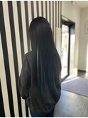 シールエクステで黒髪にミルクブルーのシールエクステ
