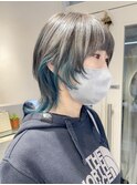 ショートウルフブルーインナーカラー横浜　成田