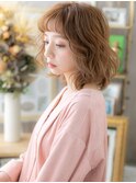 ミルクティーピンクベージュひし形マレットヘアh420代30代40代