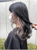 ＊インナーカラーグレーベージュ×ブリーチなし暗髪黒髪グレー