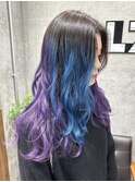 グラデーションブルーパープルダブルカラーケアブリーチ
