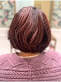 ピンクブラウンのふわボブ