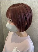 【ブリーチ無しレッドカラー】【丸みボブ】