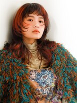 テトヘアー(teto hair)&nbsp;レッドカラーデザインカラー　レイヤーウルフ　オレンジカラー