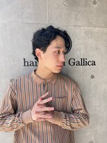 お洒落メンズカーリーパーマ/かきあげアップバング