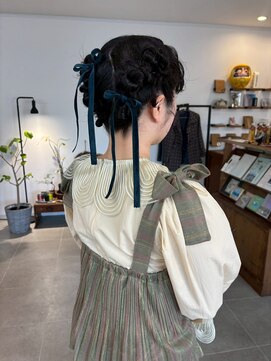 O 編み込みアップスタイルヘアセット成人式ヘアセットハーフアップ