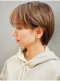 大人ショートボブ×マロンベージュ