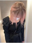 M12_デザインカラー ベビーピンク×ブラウン ブリーチ2回~