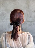 ヘアアレンジ/タイトポニー/ヘアセット/リボン