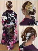紫の振袖が映える定番アップアレンジ☆