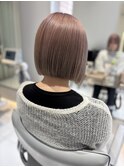 くすみベージュ/顎下2センチボブ/ハイトーンピンクベージュ