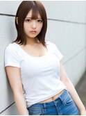小顔外ハネミディアムアッシュ20代30代40代くびれミディ韓国ヘア