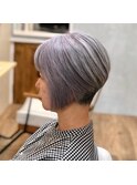 アシンメトリー前下がりショート×プラチナパープル
