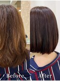 大人可愛いストレートアッシュベージュ髪質改善艶感カラー