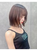 オリーブグレー/前髪/ボブ/マロンベージュ/レイヤーカット/小顔