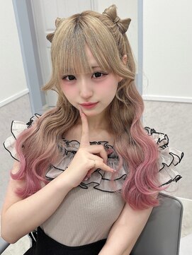 リボンハーフツイン×グラデーションカラー