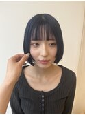 切りっぱなしボブ/レイヤーカット/Wカラー/ブルーブラック