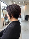 前下がりショートボブショートカット50代白髪ぼかし/東伏見