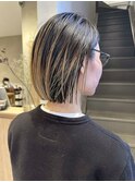 20代30代ハイライト×アッシュベージュショートボブ夏透明感