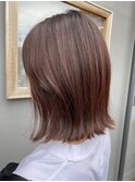 柔らかピンクブラウン×切りっぱなし