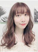 レッドブラウンハッシュカットフルバング似合わせカット前髪