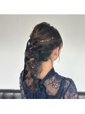 佐賀/結婚式/お呼ばれ/ヘアアレンジ/ローポニーテール/編み込み