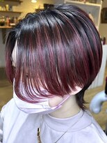 ブレイズヘアー(BLAZEhair) ハンサムショートウルフ×レッドバレイヤージュ×ブリーチ2回