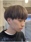 ミルクティーベージュダブルカラー韓国風メンズセンターパート