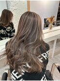 ハイライトカラーくびれヘアアプリコットオレンジ