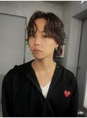 ボブウルフパーマ/センターパートメンズパーマ/大人アップバング