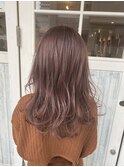 柔らか透明感カラーピンクベージュ×無造作ゆるふわセミディ20代