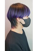 ボブウルフマッシュ×ブリーチデザイン×パープルカラー