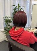 レッド×ブラックコンパクトボブ/裾カラー