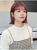 カシスピンクカラー*ブリーチ*後れ毛カット*大人カジュアルボブ