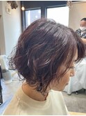 ミニボブパーマに春カラー