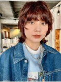 【阿形】ブリーチなしレッドブラウン　マッシュウルフカット
