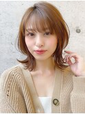 ミディアムレイヤー、外ハネボブ、グレージュ☆