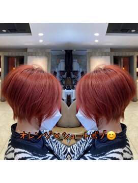 アース 四街道もねの里モール店(EARTH coiffure beaute) オレンジ×ショートボブ