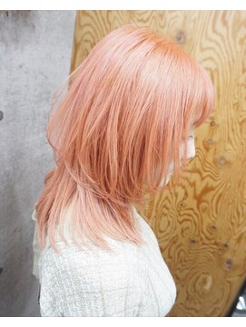 ヘアテリア リュウ 大塚(hair teria ryu) フルブリーチ/ペールオレンジピンク/ミディアムウルフ