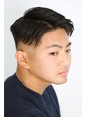 アップバングサイドパートスキンフェードアッシュブラック