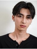 韓国マッシュカルマパーマコンマバングセンターパート黒髪ウルフ