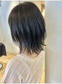 大人ウルフレイヤーボブ小顔ヘア暗髪カラーアッシュブラック30代